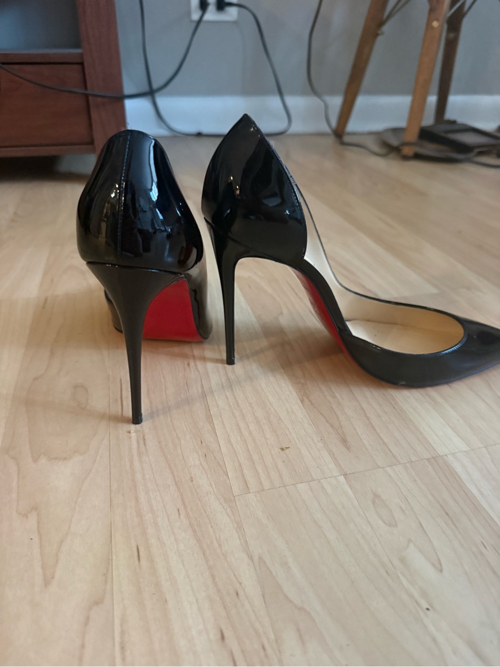 Christian Louboutin Black Patent Pointed Stiletto Pumps with Red Soles